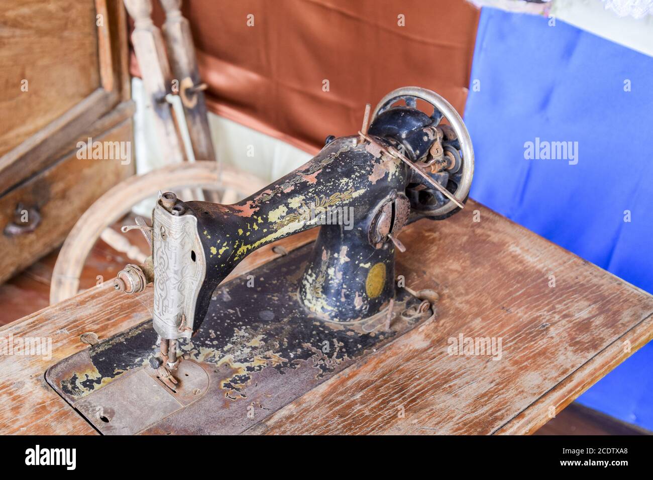 The old manual sewing machine Stock Photo