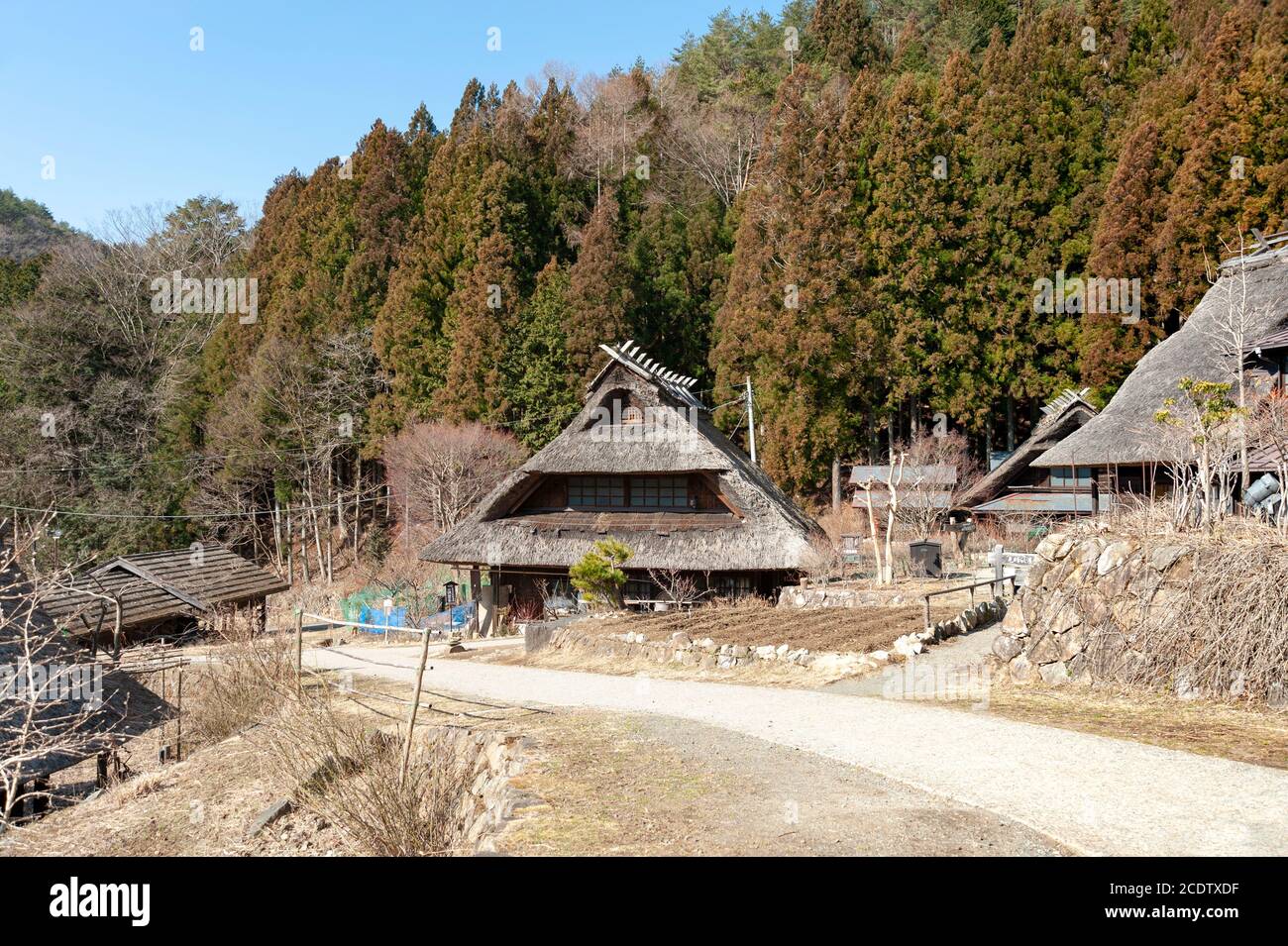 Thatched roof houses in the old Japanese village called Saiko Iyashino ...