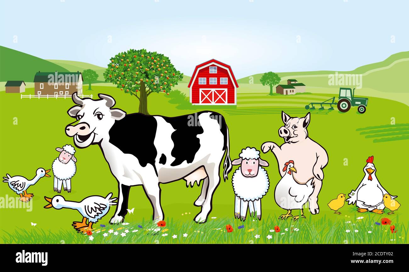 Farm animals illustration. Funny cartoon Stock Photo