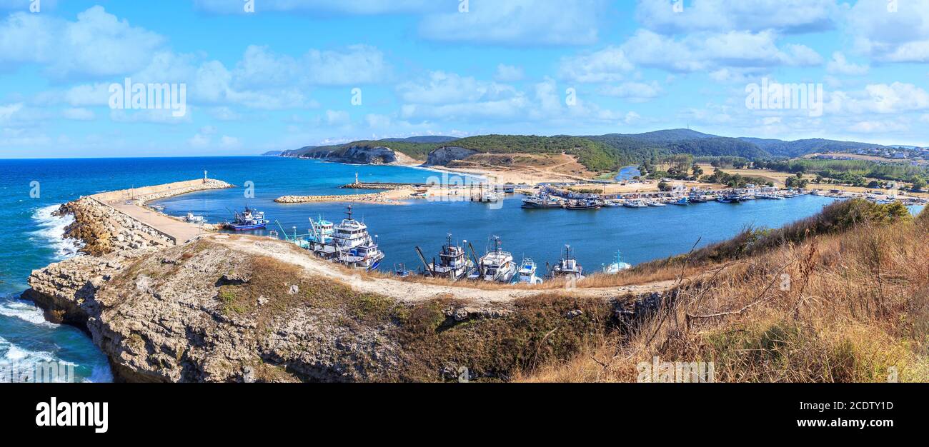 Kiyikoy, a small town in the Vize district of Kirklareli near Black Sea. Seaside town with small port and sweet fishing boats. Stock Photo