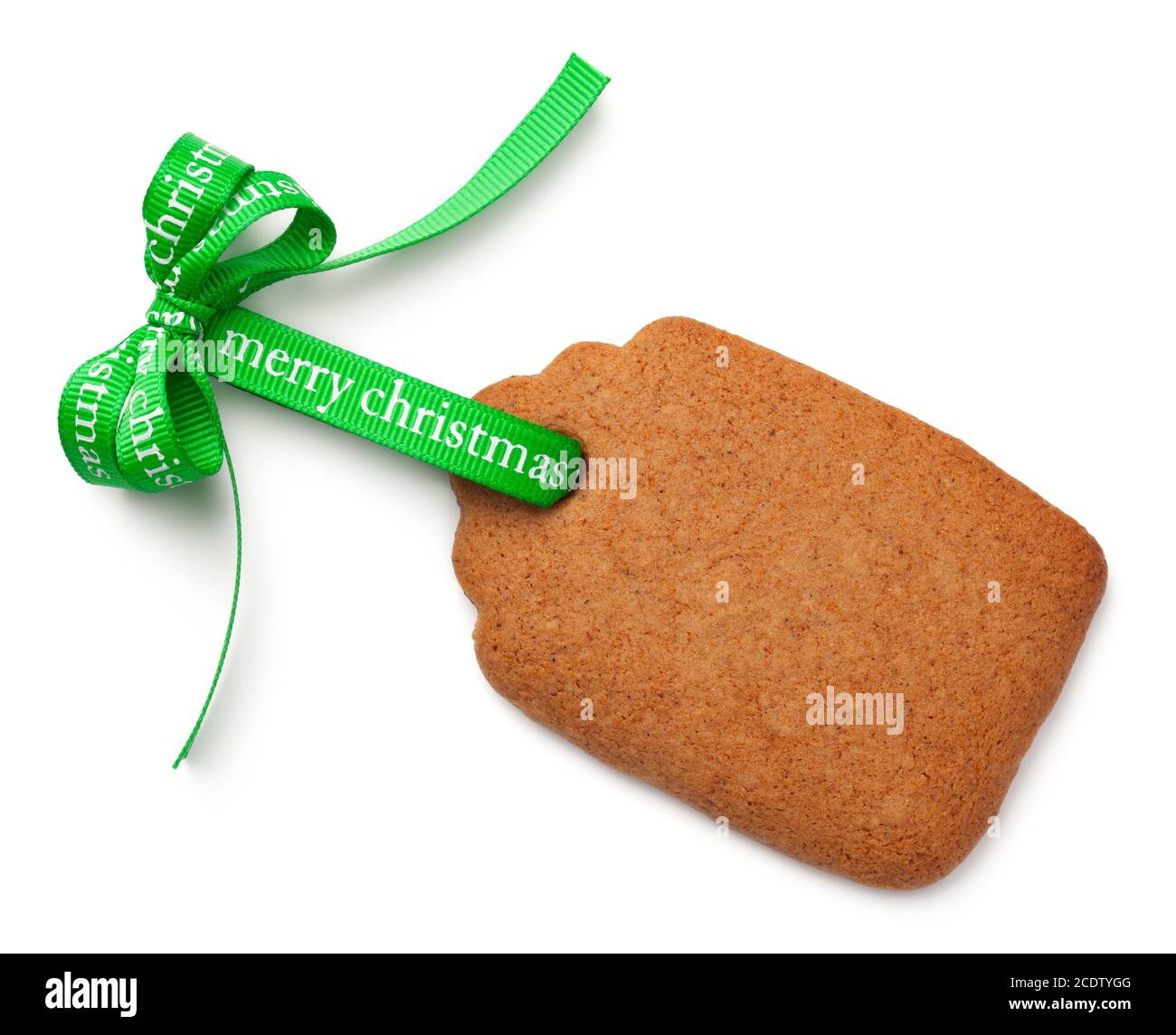 Gingerbread Label Cookie with Ribbon Bow Isolated on White Background Stock Photo