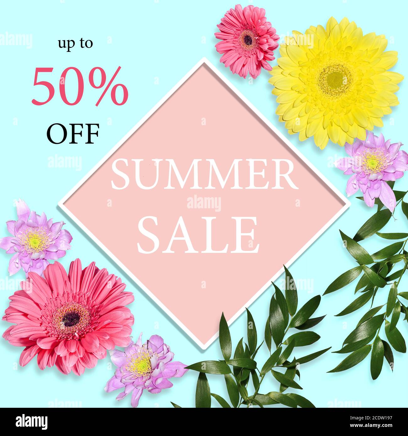 Summer sale background - floral design of banner, flyer or poster Stock Photo