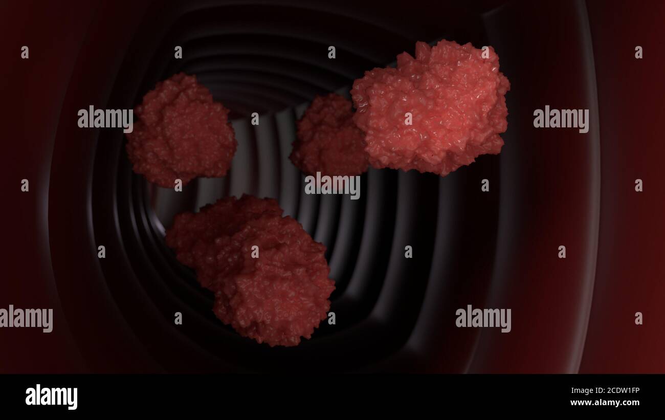 Red virus cells in blood system 3d illustration Stock Photo