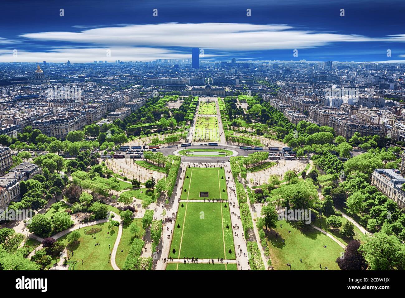 Top view from Eiffel tower on famous Champs de Mars Stock Photo Alamy