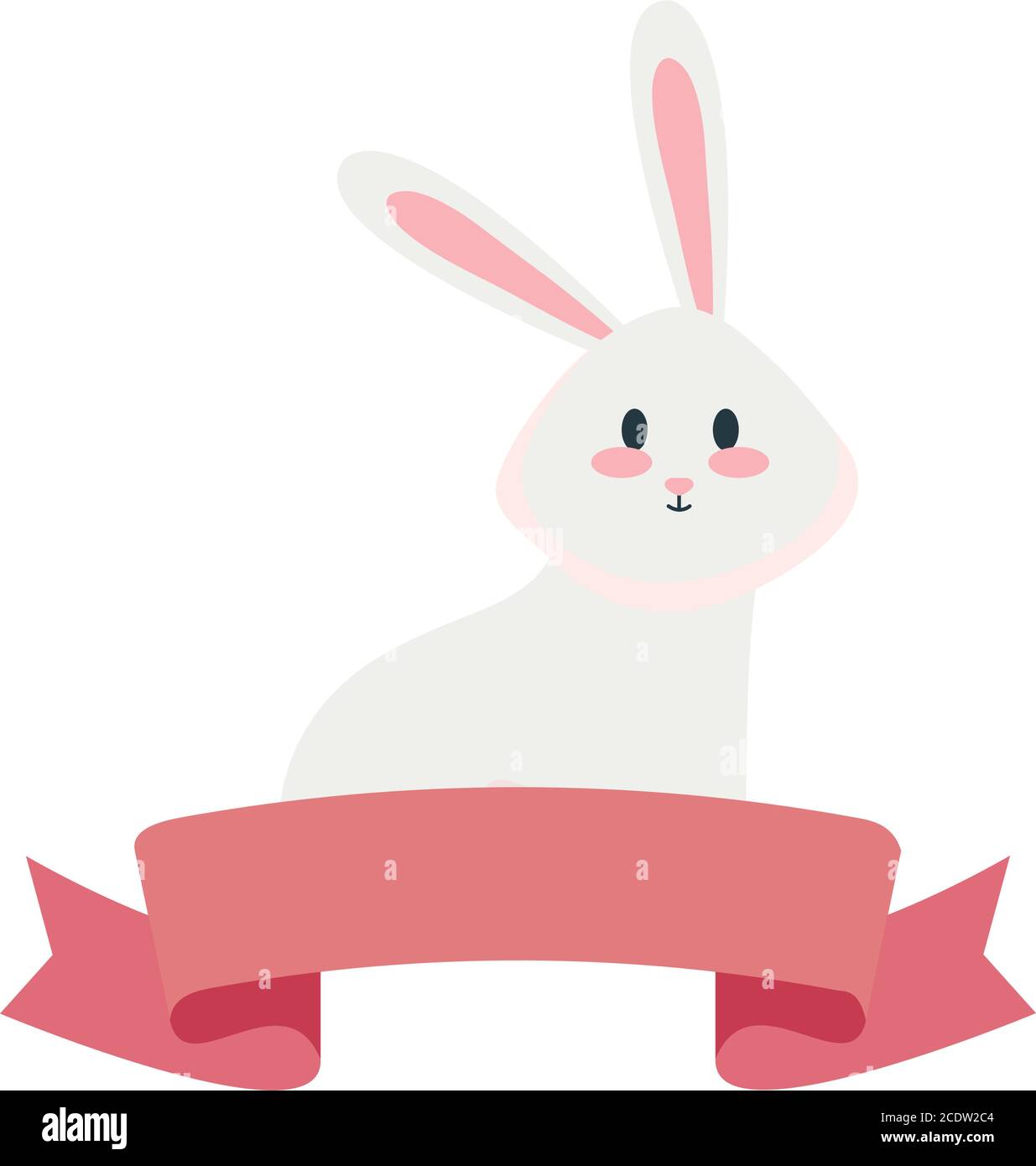 Cute white rabbit cartoon with ribbon vector design Stock Vector Image ...