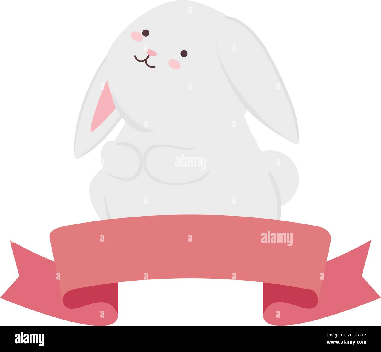 Cute white rabbit cartoon with ribbon vector design Stock Vector Image ...