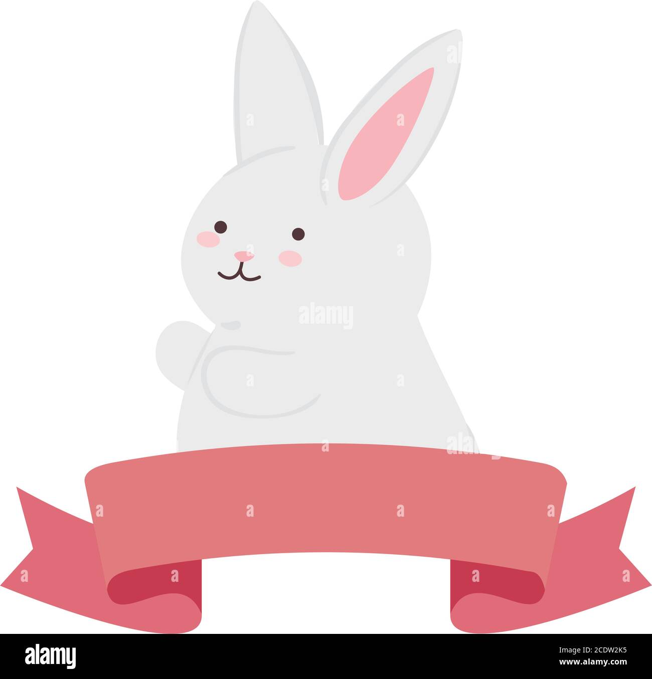 Cute white rabbit cartoon with ribbon vector design Stock Vector Image ...