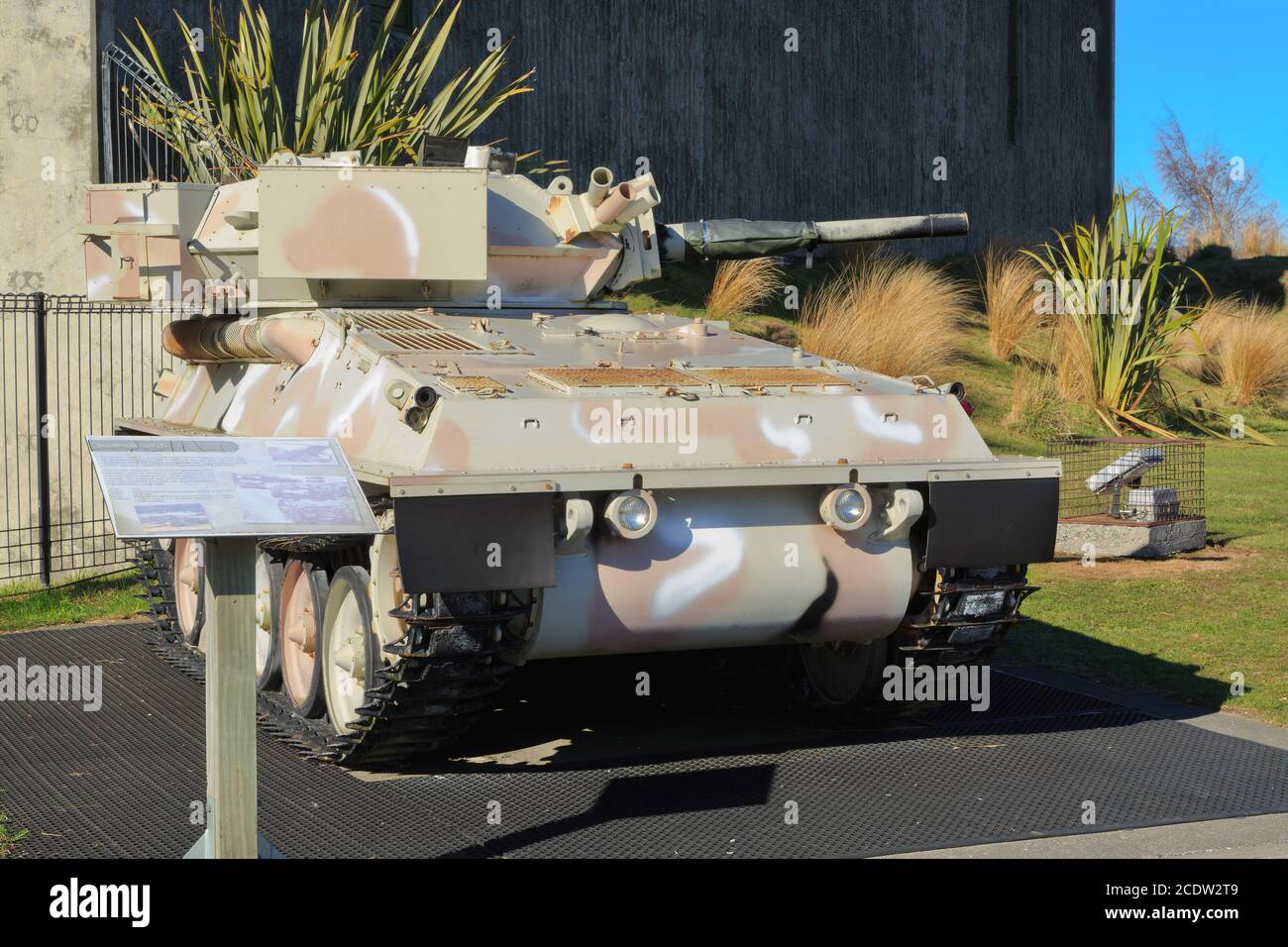 A Scorpion CVR (Combat Vehicle, Reconnaissance), a British light tank in use since 1970, on display at the National Army Museum, Waiouru, New Zealand Stock Photo