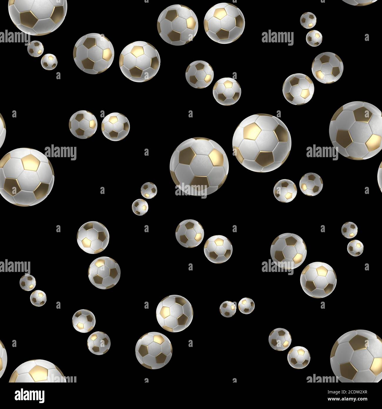 golden Soccer-balls isolated on black background seamless pattern 3d ...