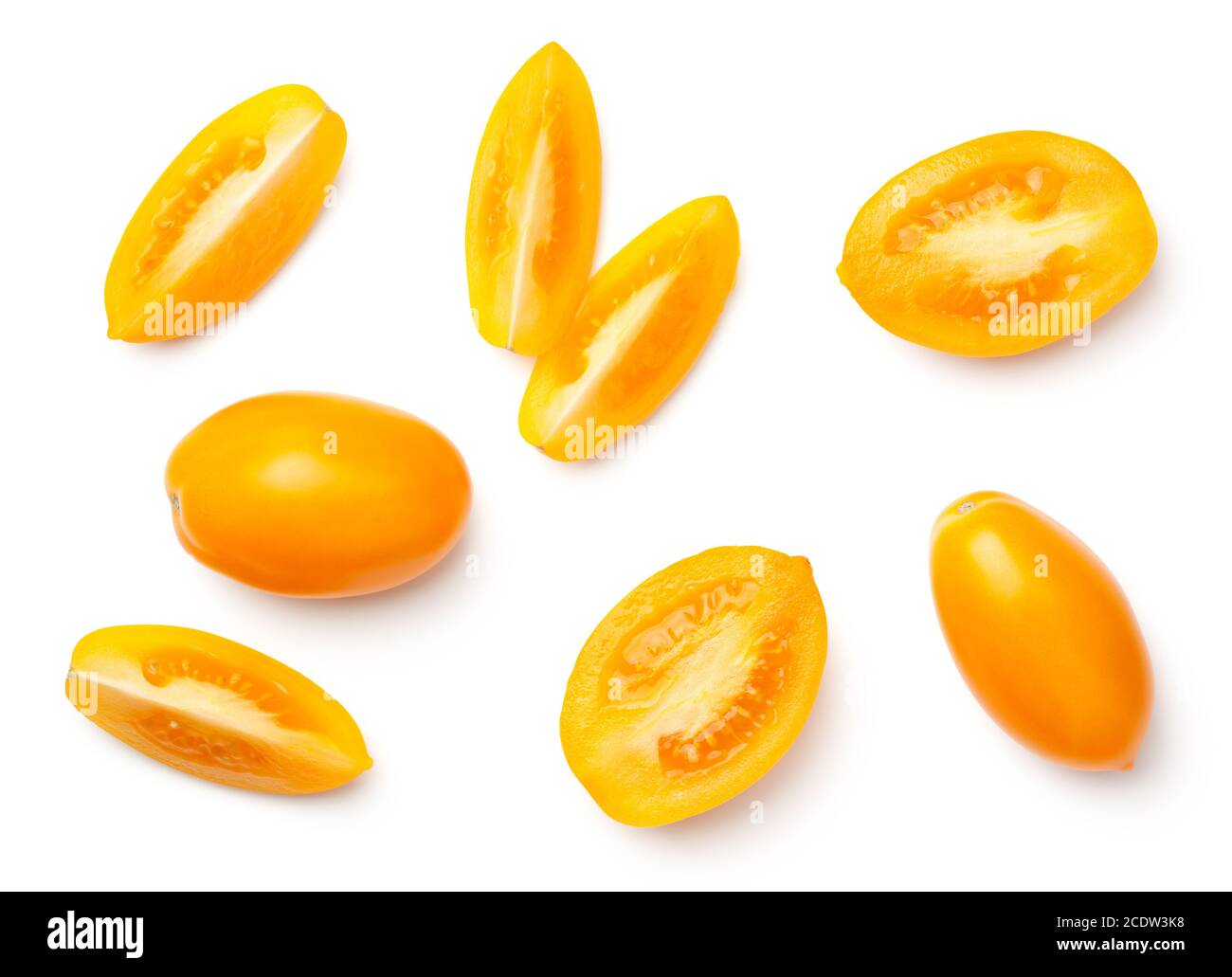 Yellow Plum Tomatoes Isolated on White Background Stock Photo