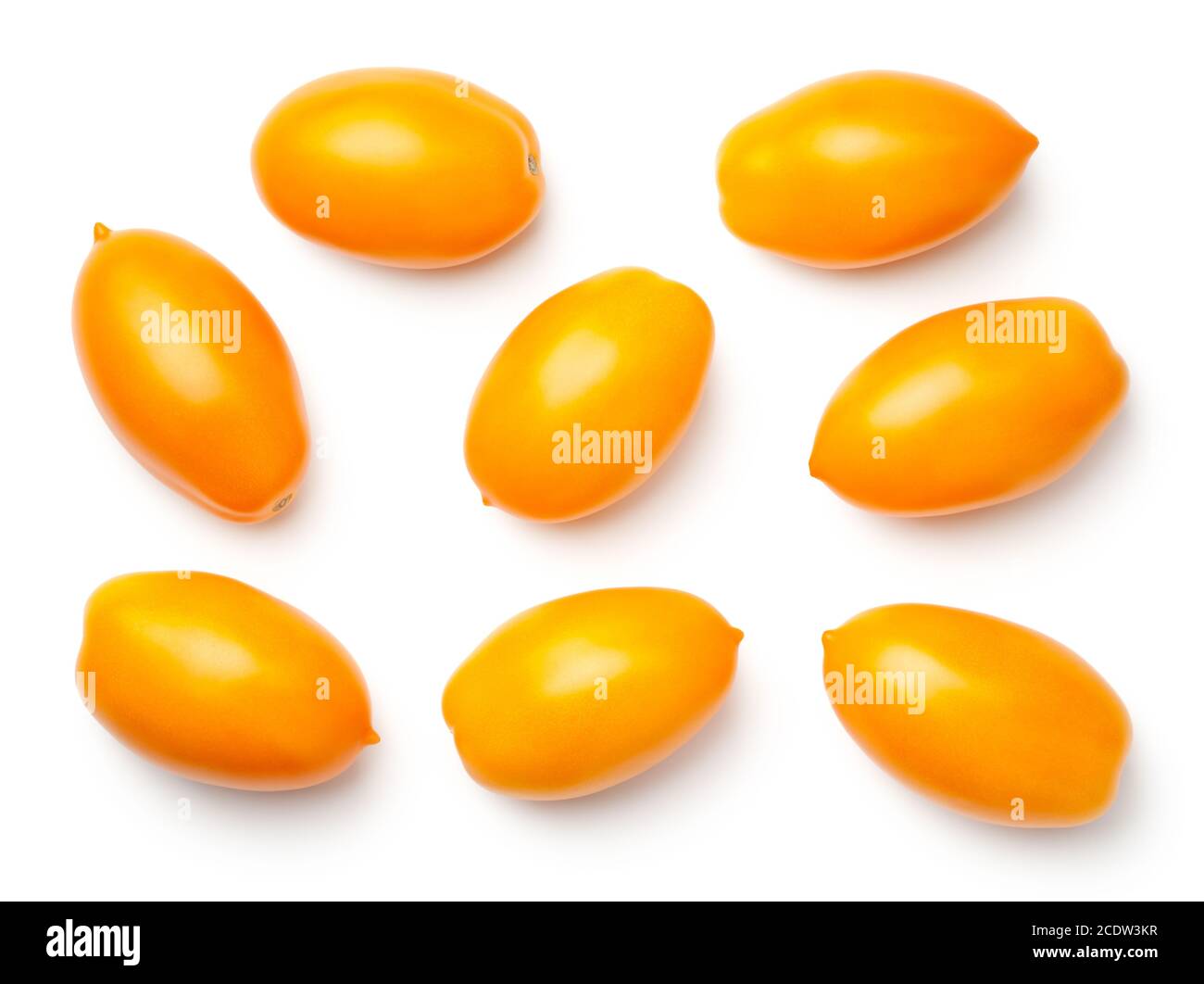 Yellow Plum Tomatoes Isolated on White Background Stock Photo