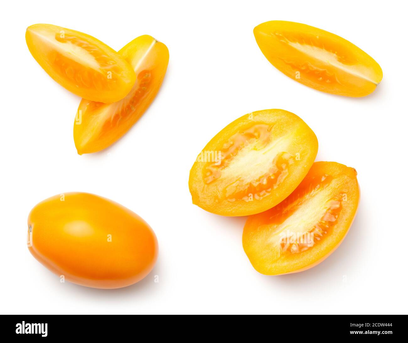 Yellow Plum Tomatoes Isolated on White Background Stock Photo