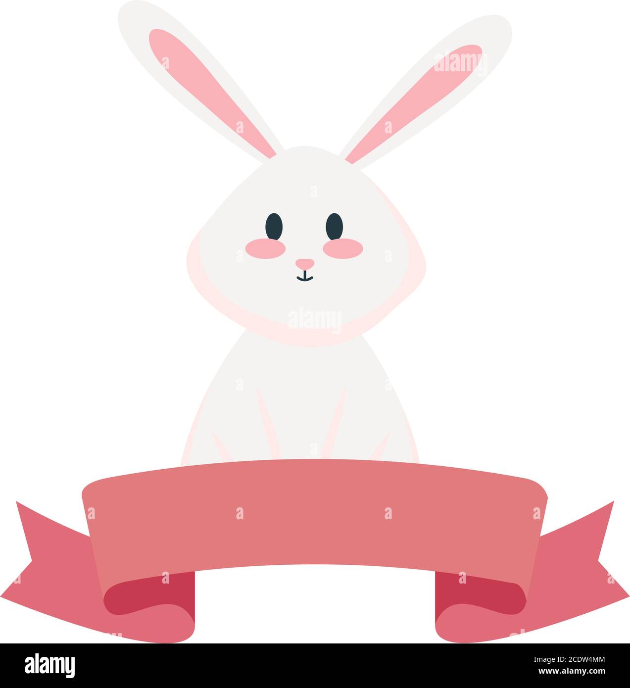 Cute white rabbit cartoon with ribbon vector design Stock Vector Image ...