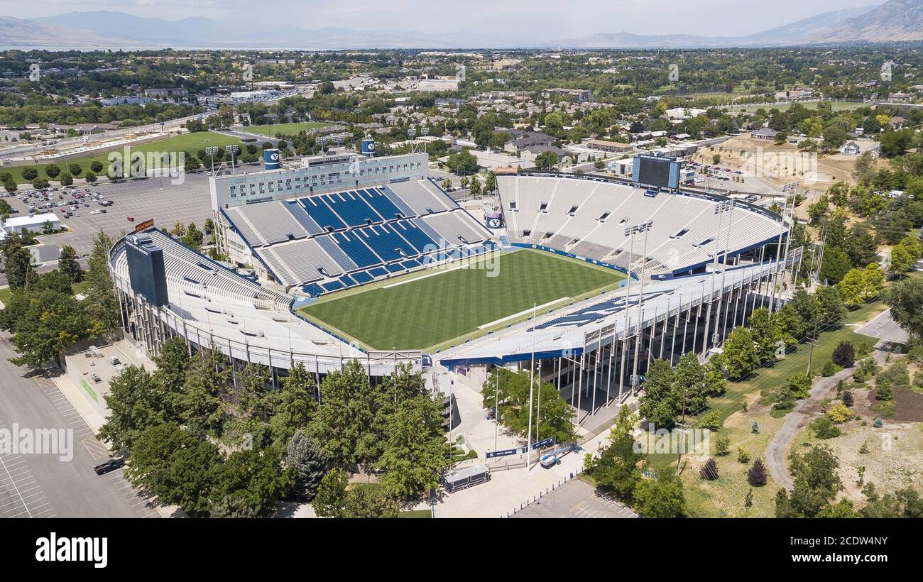 Aerial Views Of LaVell Edwards Stadium On The Campus Of Bringham Young University Stock Photo