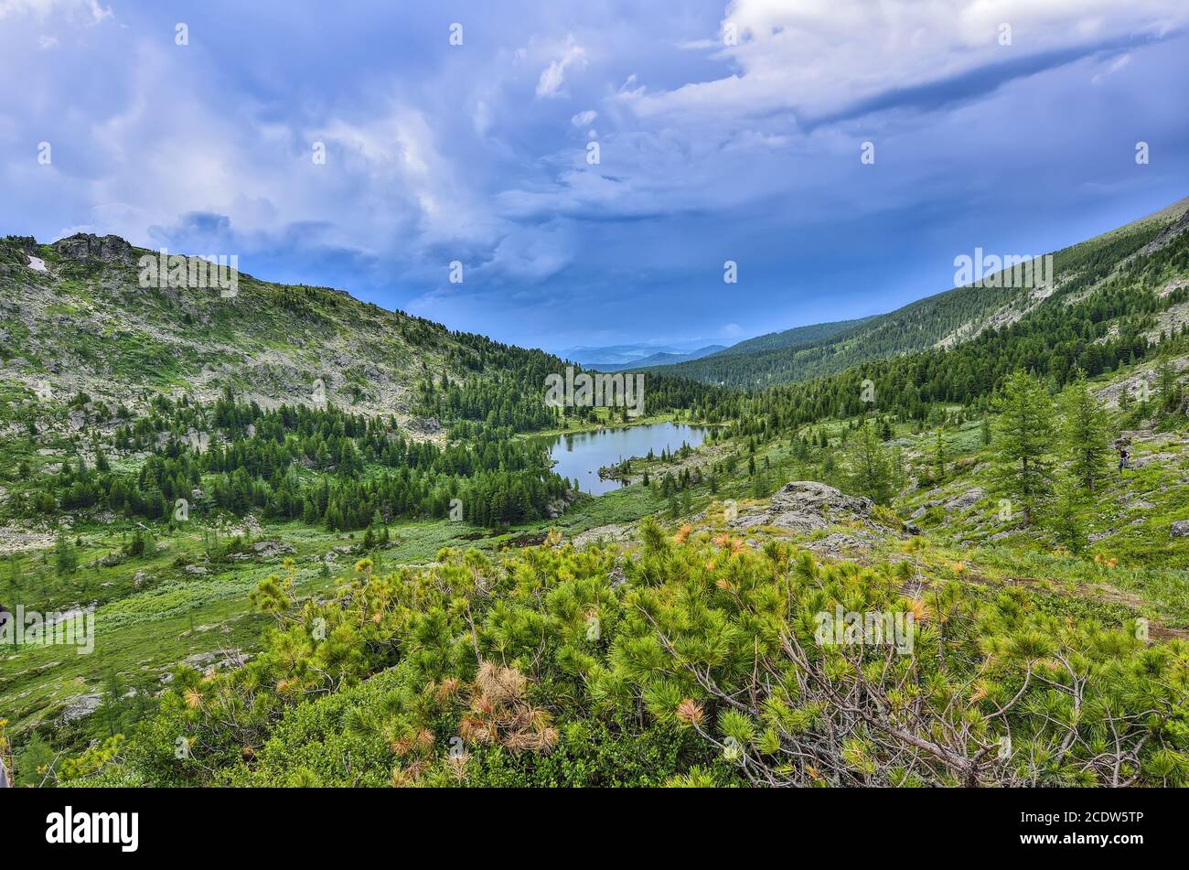 One from seven mountain Karakol lakes in Altai Mountains, Russia Stock Photo