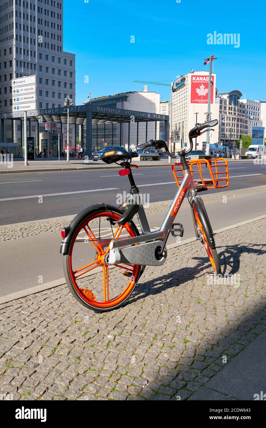 Rental bike of the Chinese company Mobike on Potsdamer Platz in