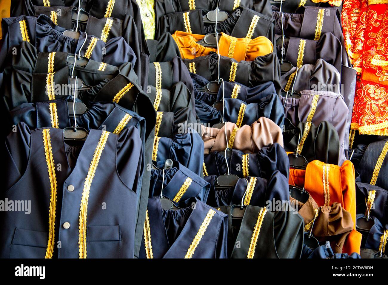 vests at stall in sanliurfa bazar Stock Photo