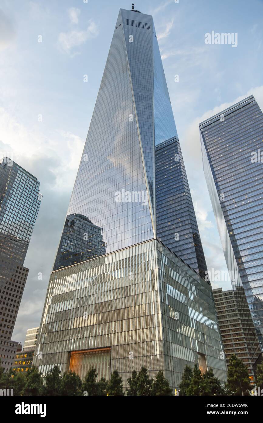 Views Of The Freedom Tower And World Trade Center Memorial In New York City Stock Photo