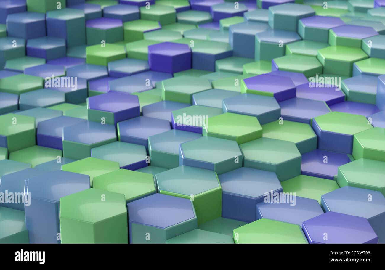 blue and green hexagon background perspective, 3d illustration Stock Photo