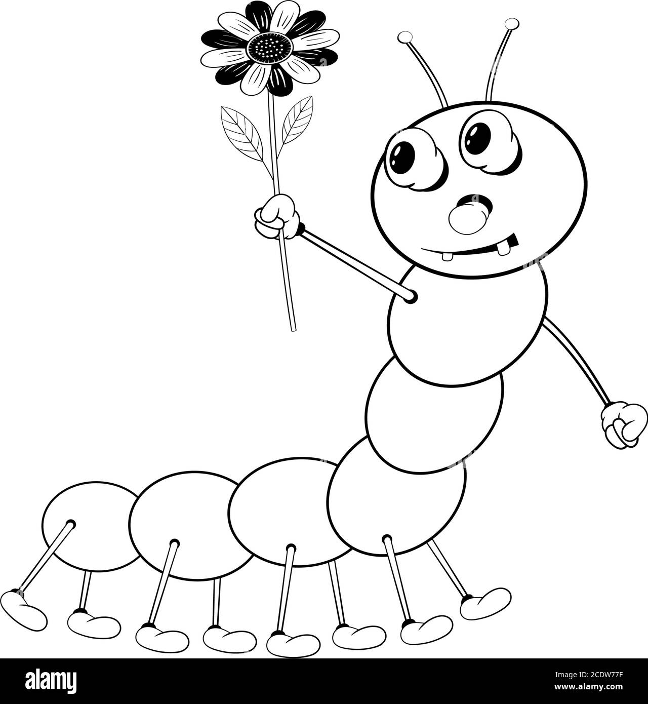 Funny cartoon caterpillar is holding a beautiful flower in his hand and  smiling. Black and white coloring Stock Vector Image & Art - Alamy