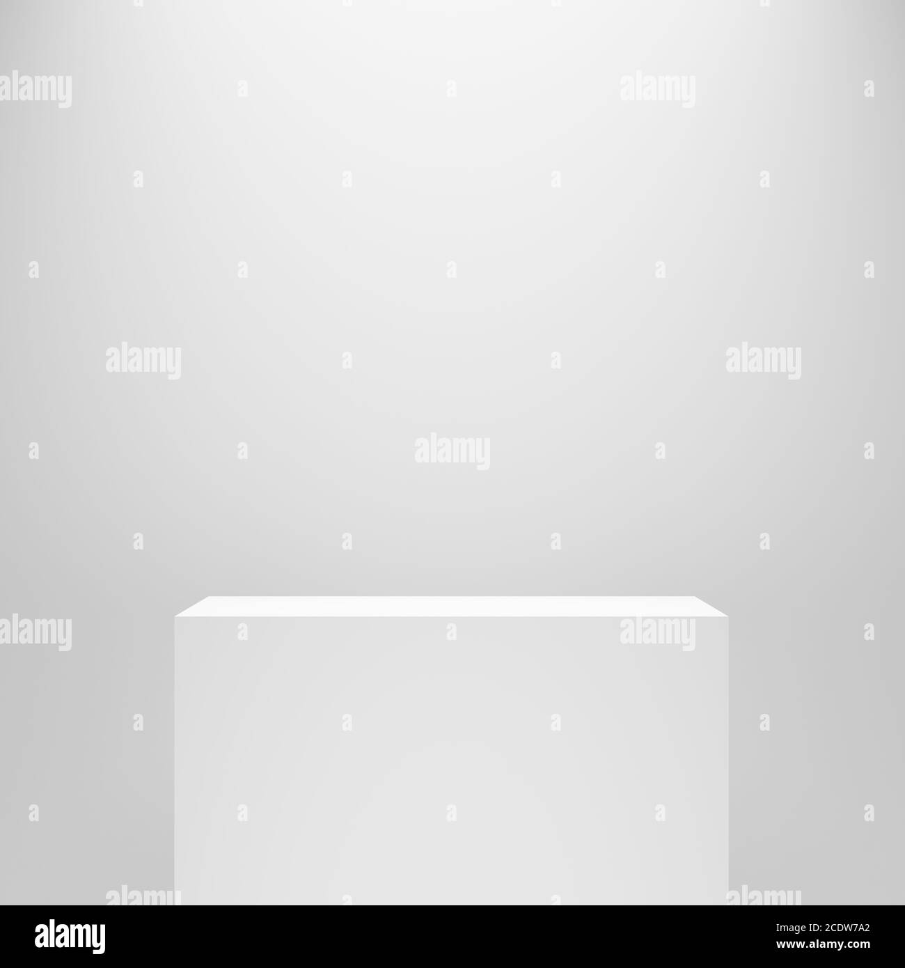 white blank empty rectangle pedestal template in front of white wall Stock Photo