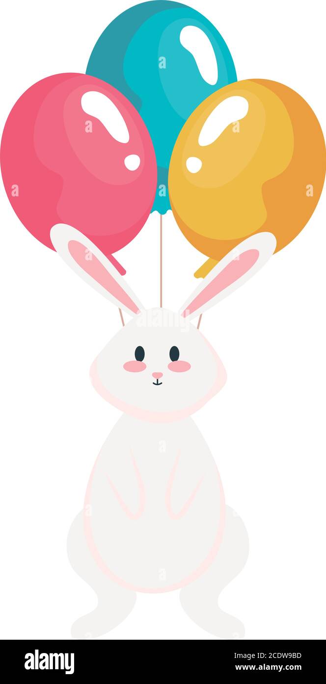 Cute white rabbit cartoon with balloons vector design Stock Vector ...