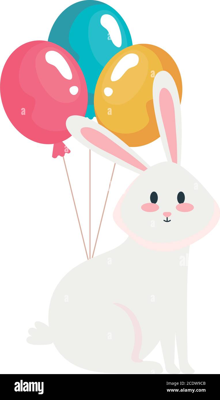 Cute white rabbit cartoon with balloons vector design Stock Vector ...