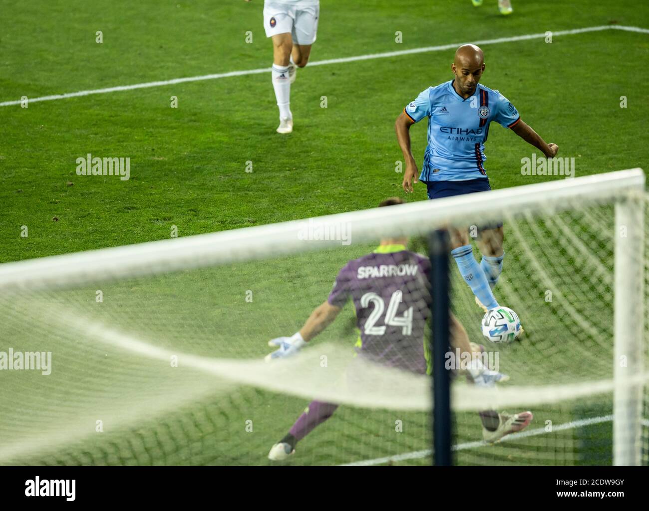 Harrison, NJ - August 29, 2020: Heber (9) of NYCFC controls ball during MLS regular season game against Chicago Fire FC at Red Bull Arena Stock Photo