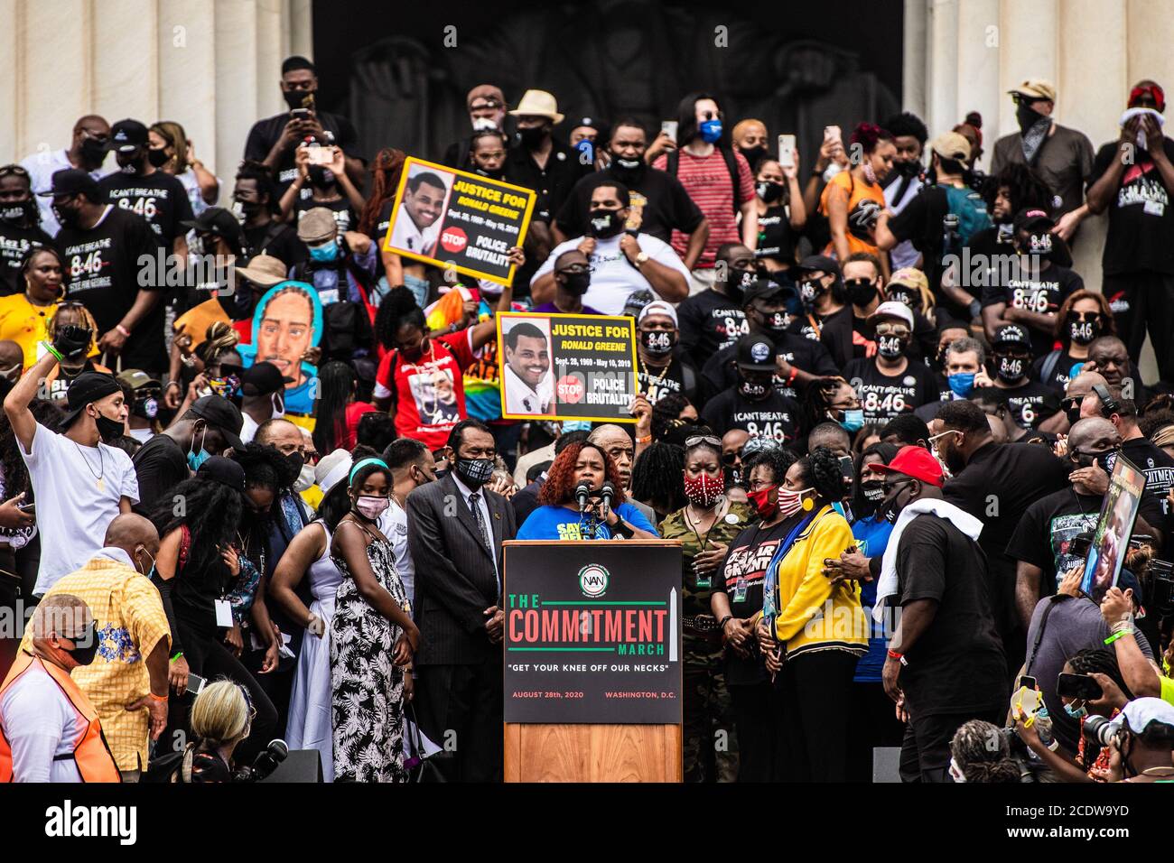 Washington, DC, United States. 28th Aug, 2020. WASHINGTON D.C.- AUGUST 28: Tamika Palmer, the mother of Breonna Taylor speaks outside the Lincoln Memorial as part of the 'Commitment March, Get Your Knee Off Our Necks' on the 57th Anniversary of Martin Luther King's 'I Have A Dream' Speech during the March on Washington on August 28, 2020 in Washington, DC (Photo by Chris Tuite/ImageSPACE) Credit: Imagespace/Alamy Live News Stock Photo