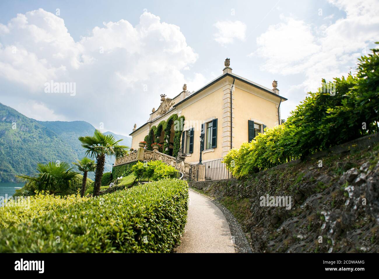 Villa Balbianello. Lake Como. Italy - July 19, 2019: Exteriors of Villa del Balbianello on lake Como. Italy. Stock Photo