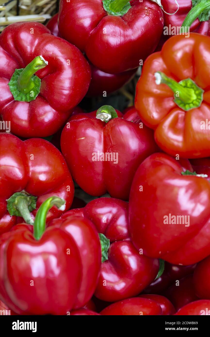 Edgewood close-up of a market stall with red peppers Stock Photo