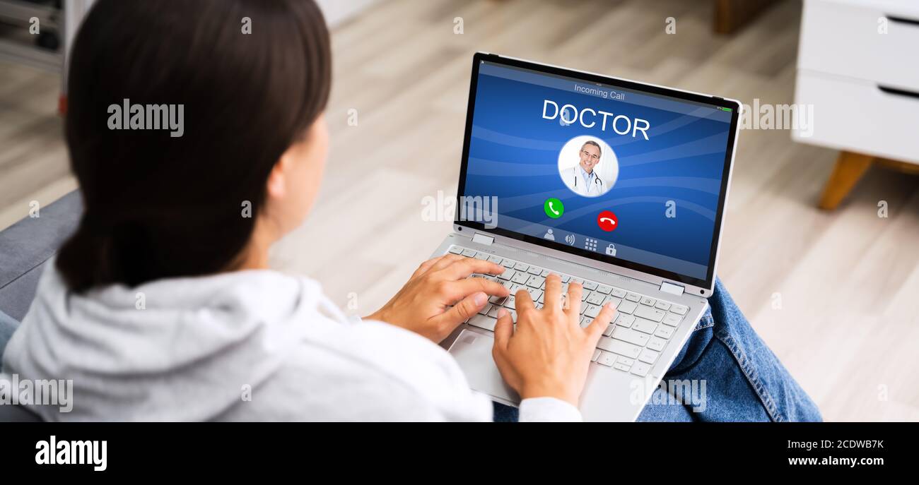 Telemedicine Video Call To Doctor On Computer Stock Photo Alamy