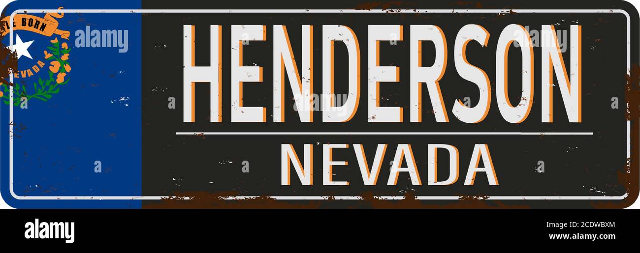 Vintage metal sign Henderson Nevada USA on grunge damaged background. Stock Vector