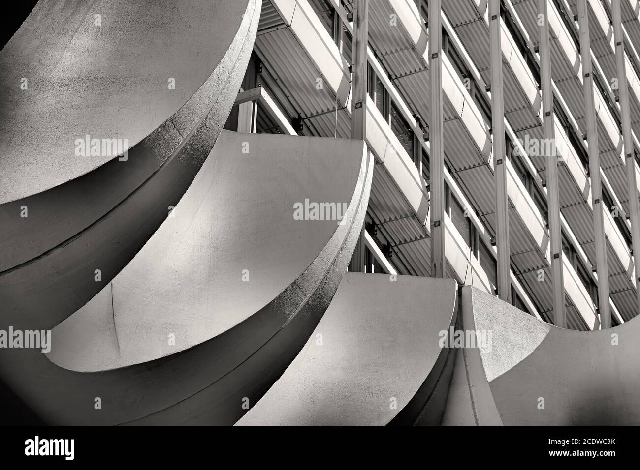 Office building in the city center of Berlin with a concrete element as decoration Stock Photo