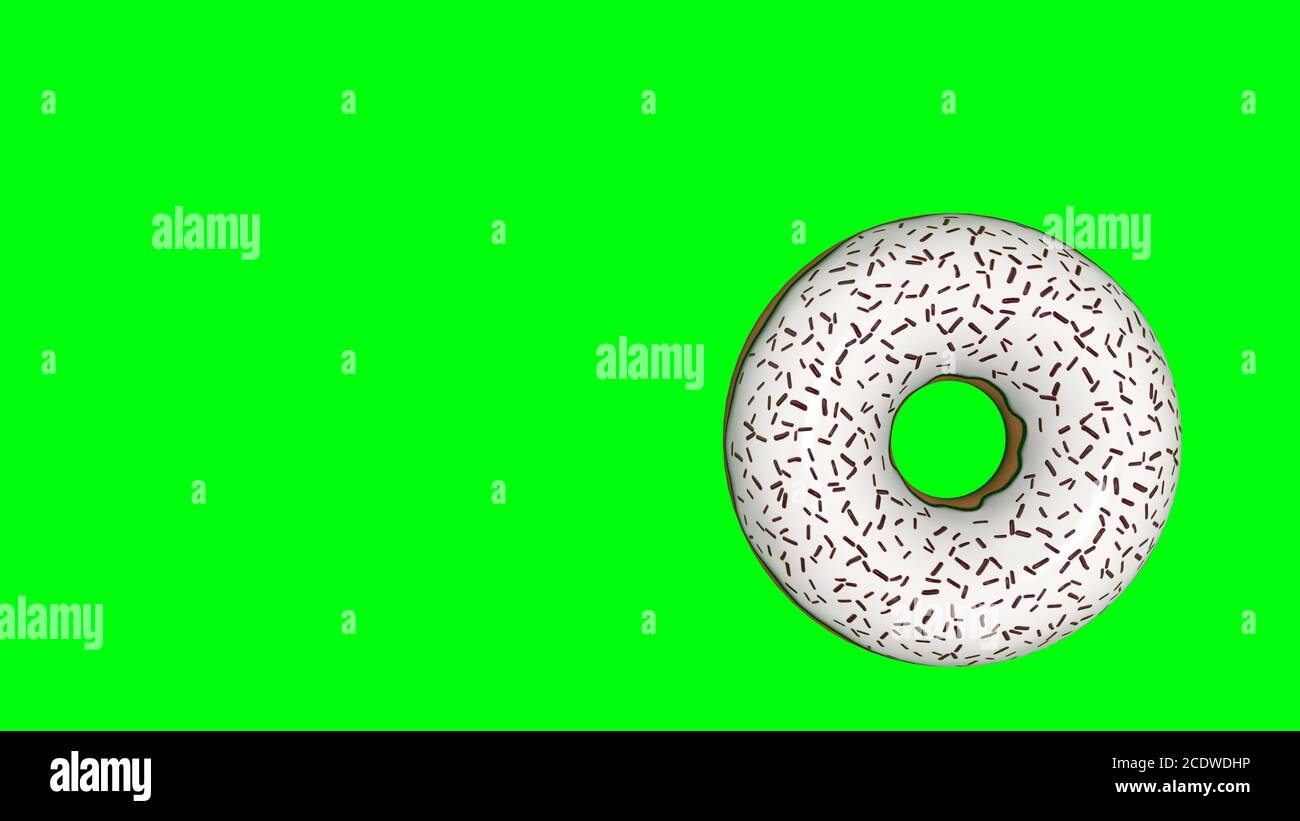 Spinning donut on a green background. 3D rendering Stock Photo