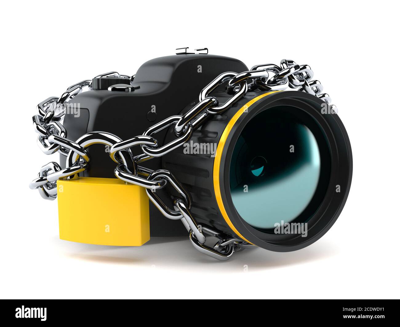 Camera locked by chain and padlock isolated on white background Stock Photo Alamy