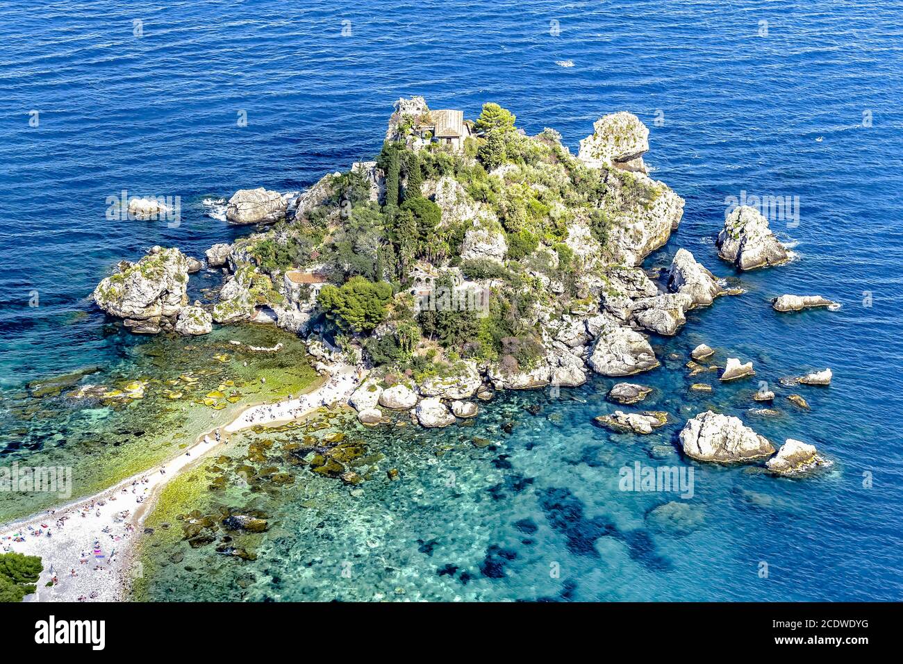 The island Isola Bella in the district Mazzarò of the city of Taormina in Sicily Stock Photo