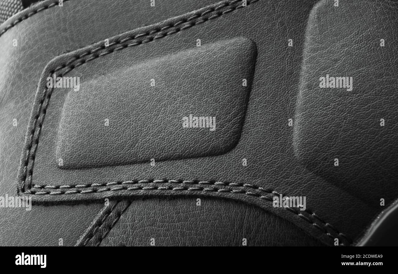 leather boots stitched with thread close up Stock Photo