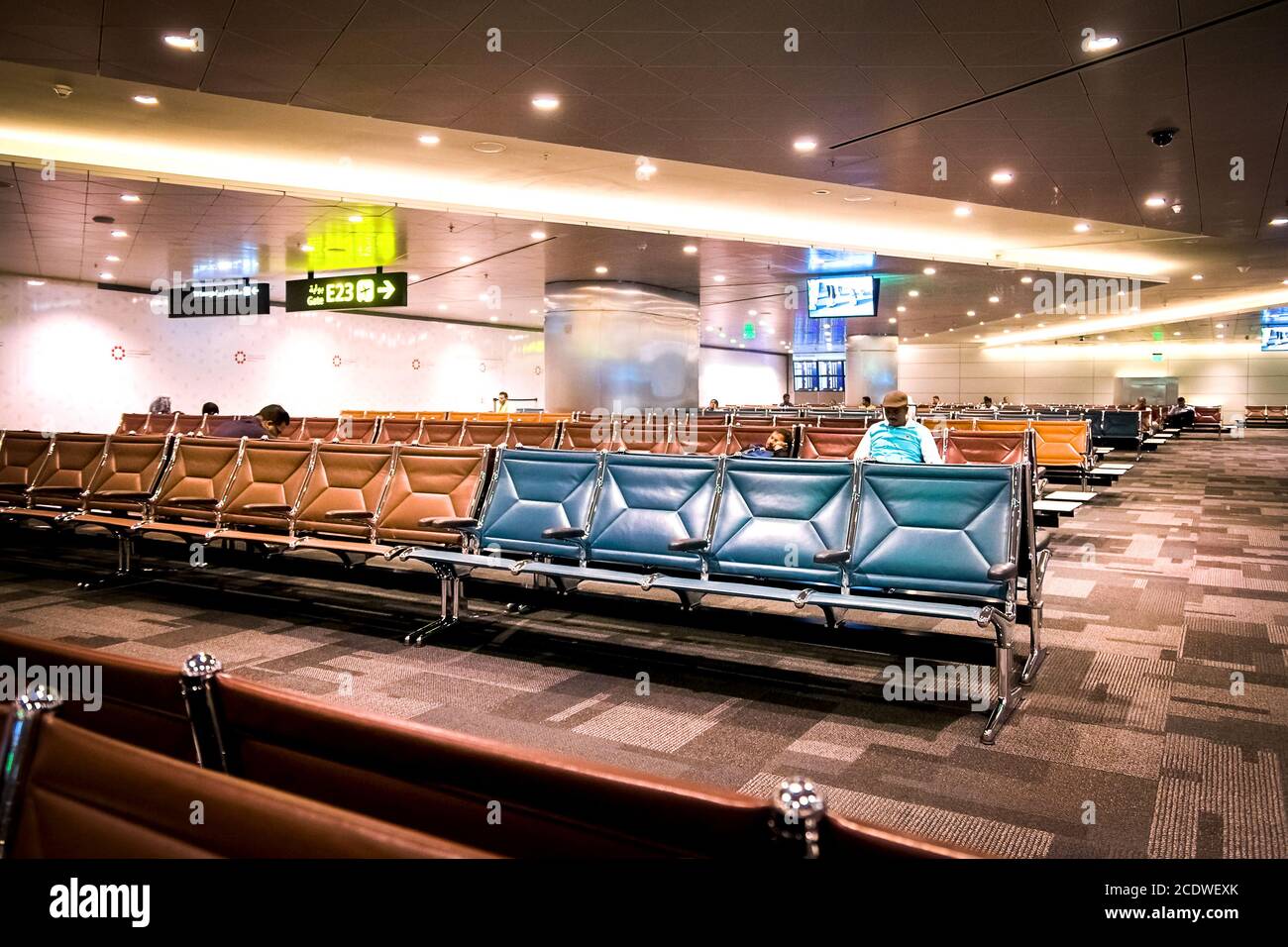 Departure gate with waiting area at the new Hamad International Airport in Doha, Qatar Stock Photo