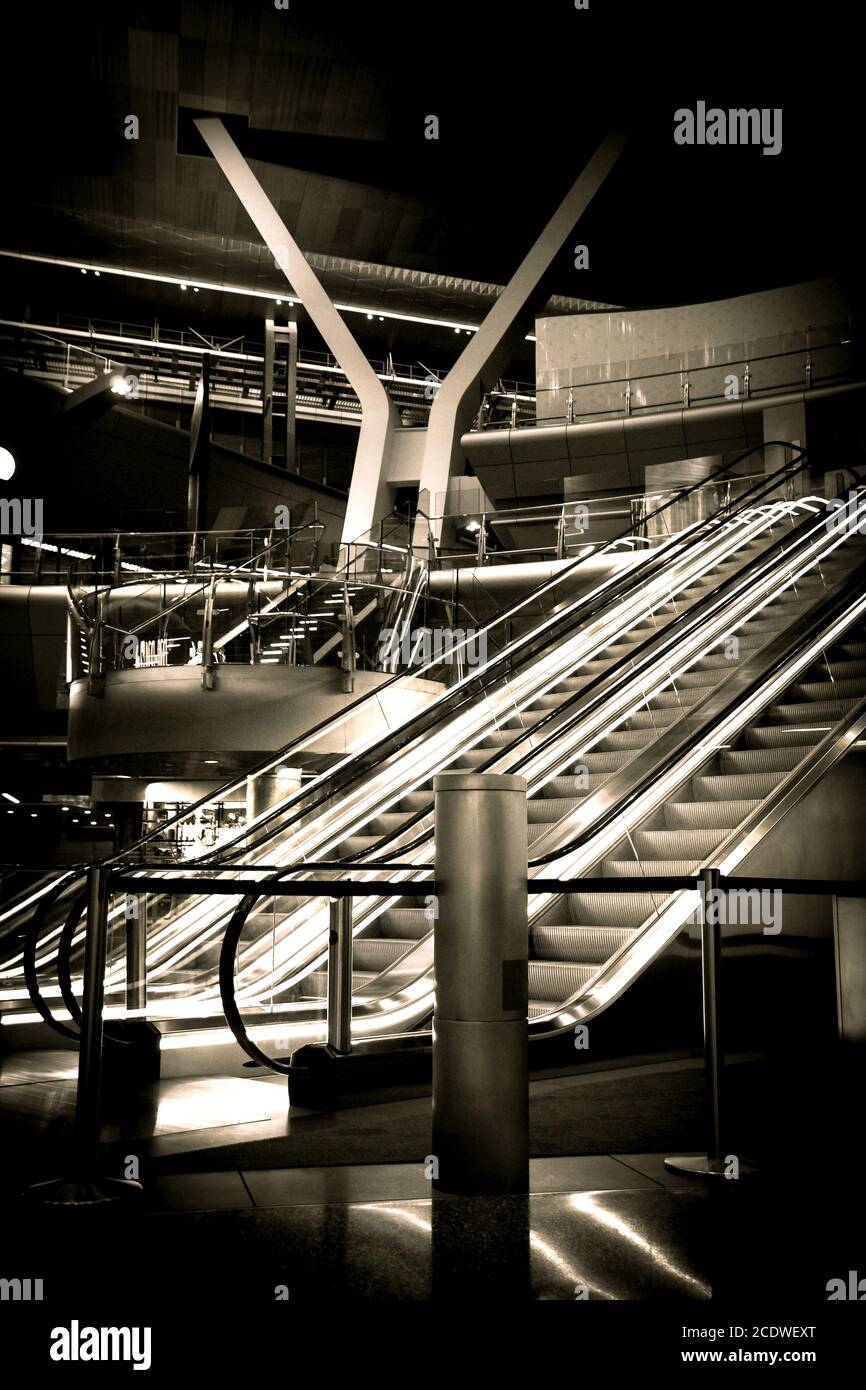 Escalator at the new Hamad International Airport in Doha, Qatar Stock Photo