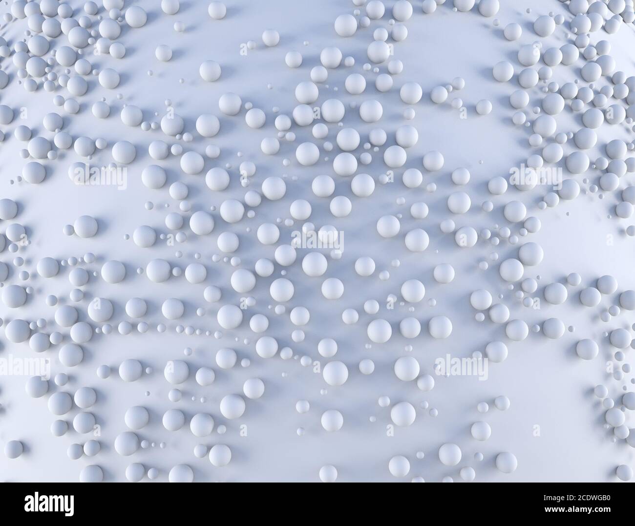Abstract background with a lot of spheres with random scale on the white plane. 3d render illustraion Stock Photo