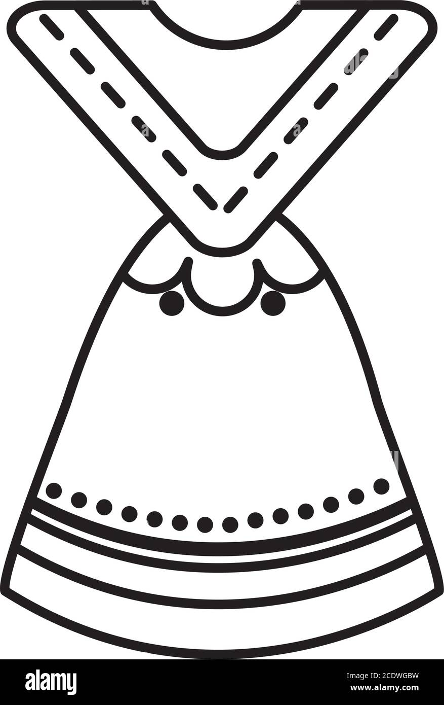 Traditional Mexican Women Costume Icon Over White Background Line Style Vector Illustration
