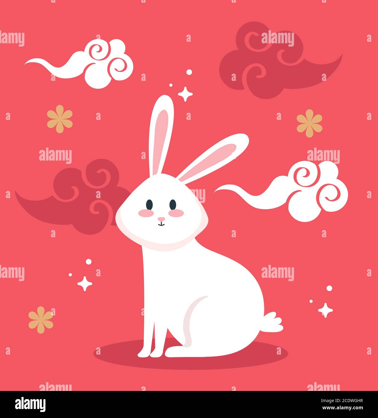 cute white rabbit cartoon with clouds vector design Stock Vector Image ...