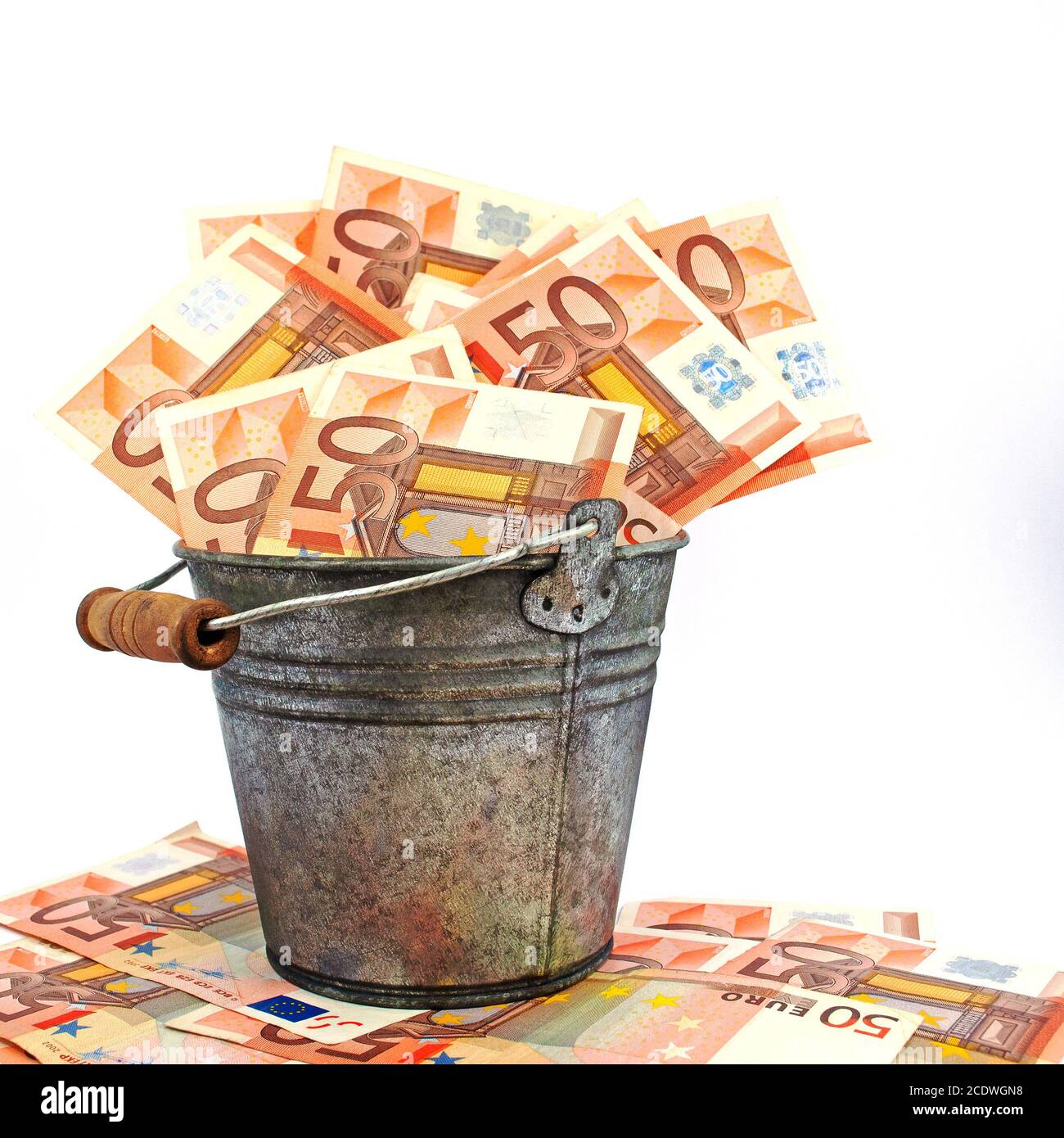 Many banknotes in the bucket Stock Photo
