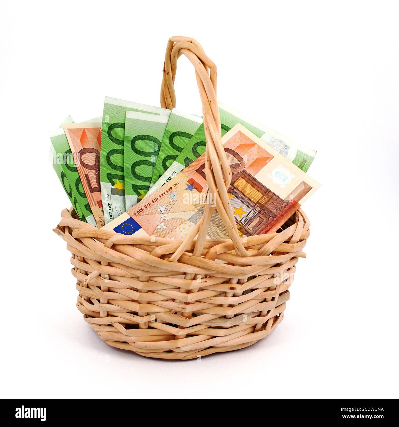 Many banknotes in the basket Stock Photo