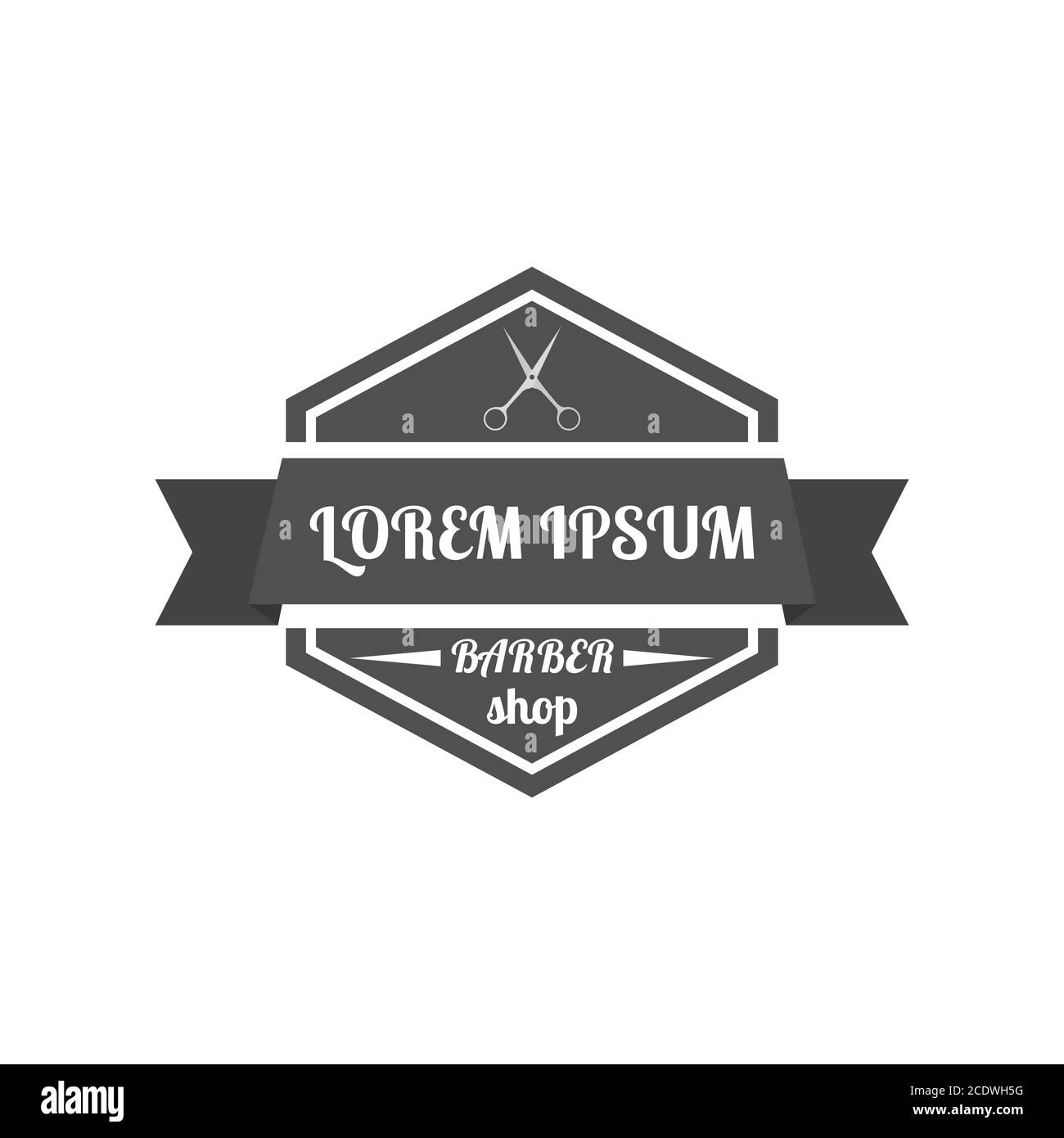 Grey emblem, logo, label for a barber shop, isolated on a white background. Vintage flat style, vector illustration. Stock Vector