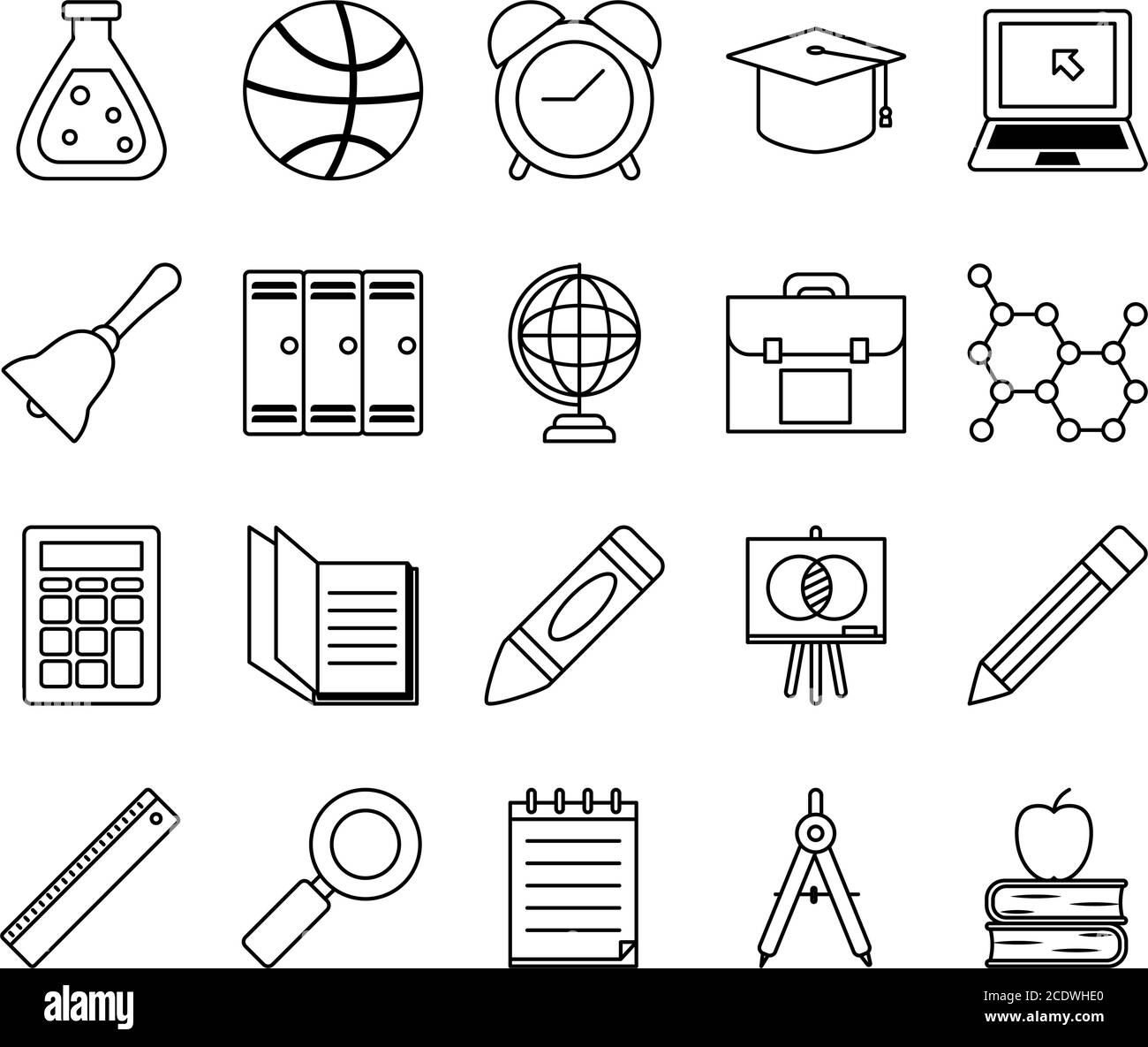 graduation cap and school icon set over white background, line style, vector illustration Stock Vector
