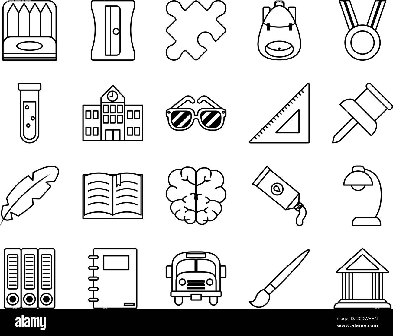 school backpack and school icon set over white background, line style ...