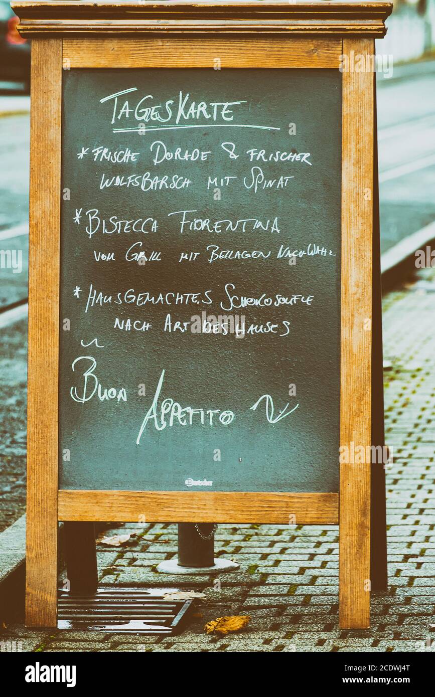 The meal chalk board in front of the restaurant Stock Photo Alamy