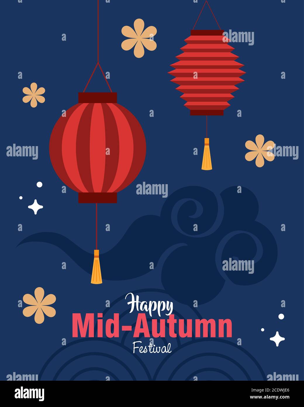 Red Lanterns With Cloud Of Happy Mid Autumn Festival Vector Design Stock Vector Image Art Alamy
